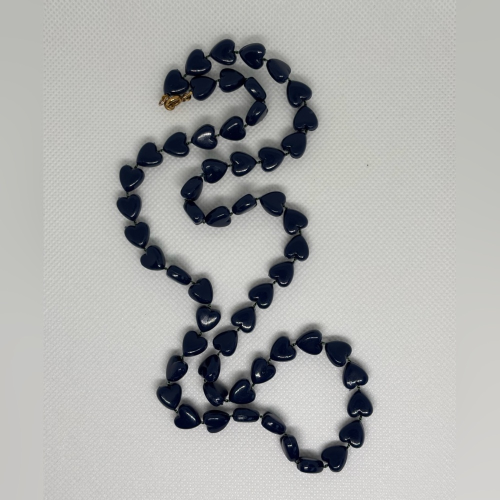 Vintage Blue Beaded Heart Necklace